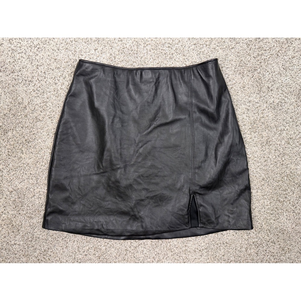 Hollister Skirt Faux Leather Small Black Ultra High-Rise Mini Front Slit Edgy